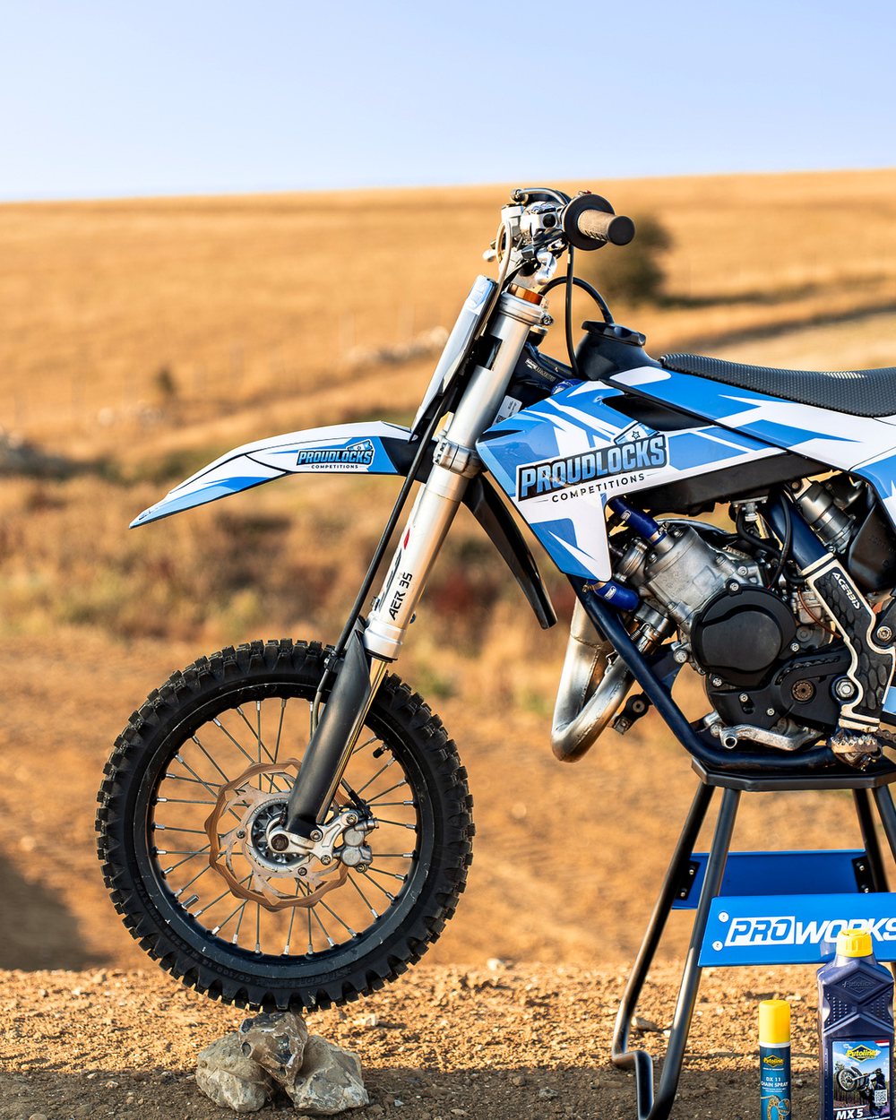 Detail of the upgraded front forks and front wheel